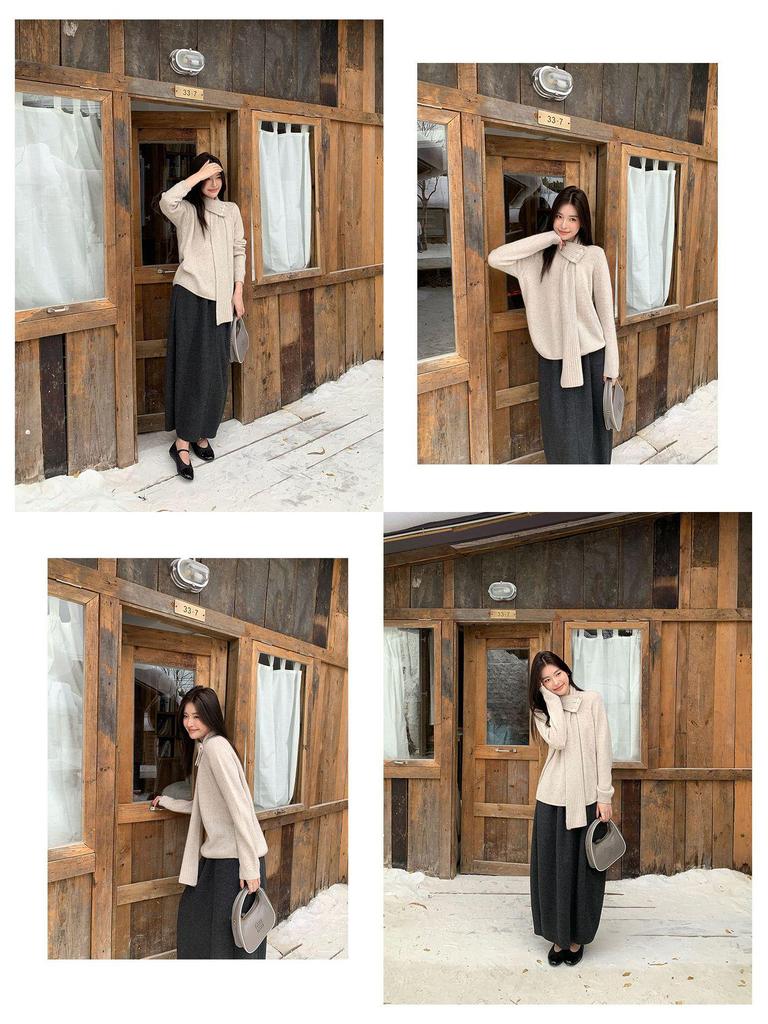Qiumeng DT Étoile Soft Knit Midi Skirt: Women's High-Waist Slimming Drape (2025 Collection)