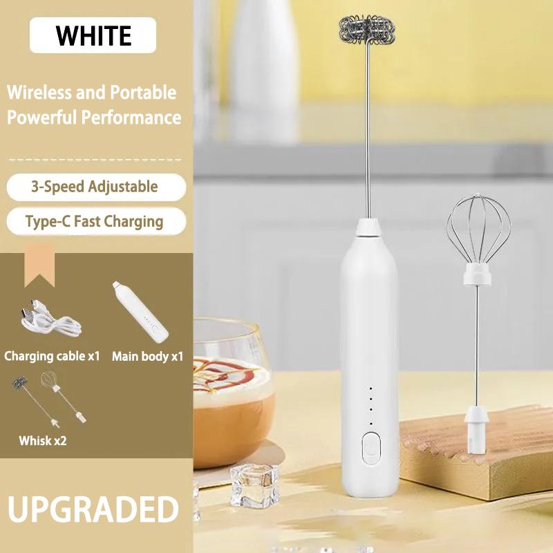 3-Speed Rechargeable Electric Milk Frother Double Whisk Handheld Coffee Foamer Drink Whisk for Lattes Matcha Hot Chocolate Egg