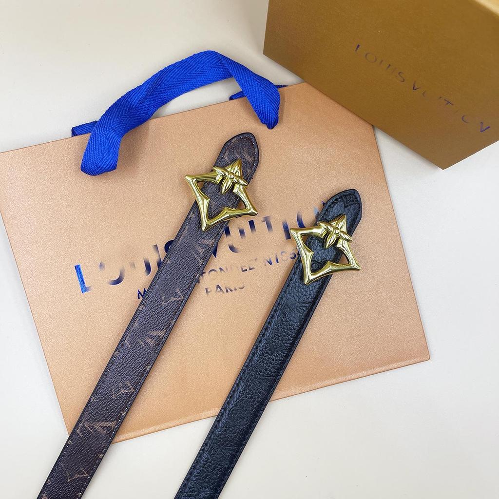 New Women's Embossed Genuine Leather Double-Sided Thin Casual Belt