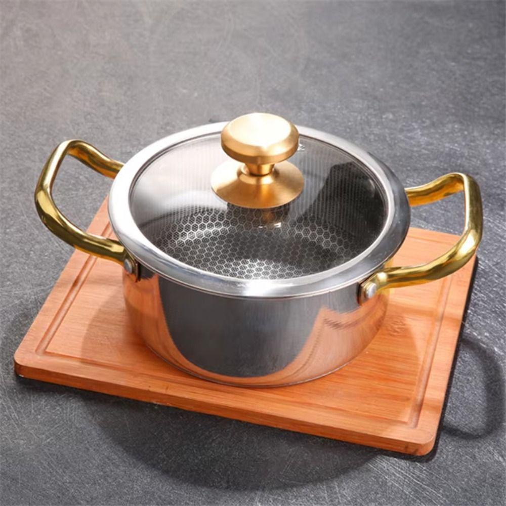 Honeycomb Bottom Non-stick Pot with Glass Lid Slow Cooker Stainless Steel Soup Pot Dormitory