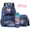 4Pcs/set Anime Demon Hunters Printed Backpack Bookbag Shoulder Bag Case Bag with 750Ml Water Bottler for Boy Girl Large Capacity Schoolbag
