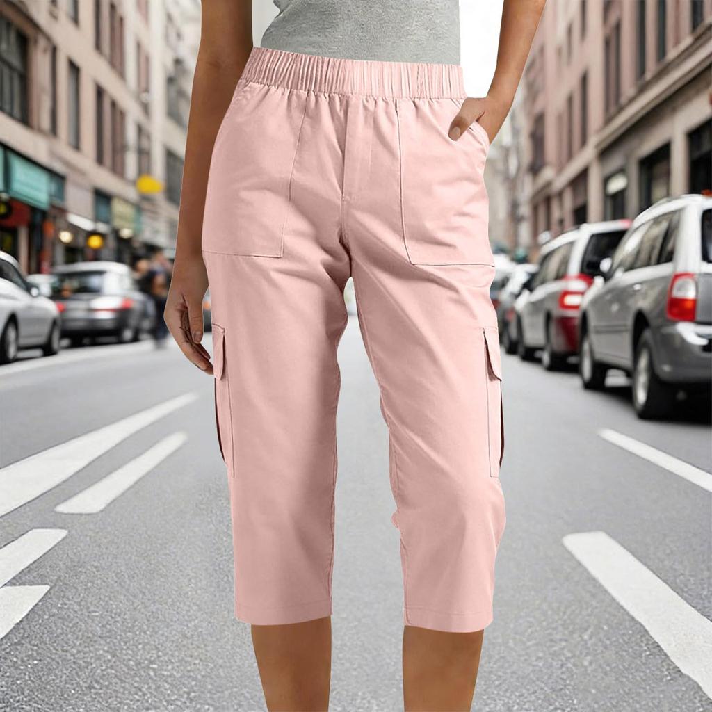 Casual Outdoor Cargo Broek met Elastische Taille en Zakken Relaxte Pasvorm Zeven Achtste Lengte Lichte Broek voor Wandelen Reizen Werk
