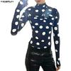 INCERUN Men High Neck Gloves Long Sleeve Polka Dots Twisted Hooded Party Club T-shirts