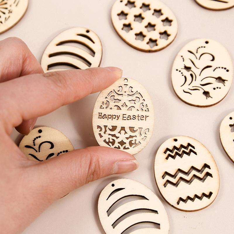25/50 Stück Ostereier Holz DIY Bastel Aufhänge-Ornamente Ausgehöhlte Holzspäne Frohe Ostern Party Dekorationen Für Zuhause Kinder Geschenk