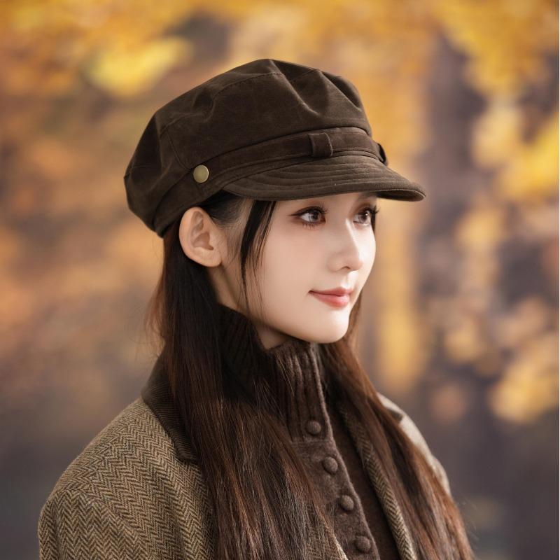 Women S Brown Flat Top Suede Like Korean Style Newsboy Cap