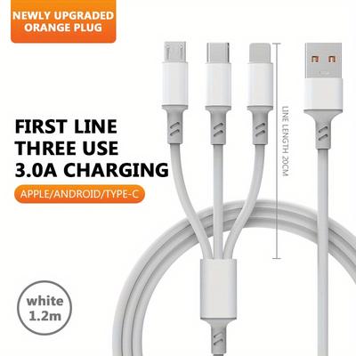 Multi Compatible One Drag Three Data Cable Orange Interface Three In One Fast Charging 3A Mobile Phone Charging Cable