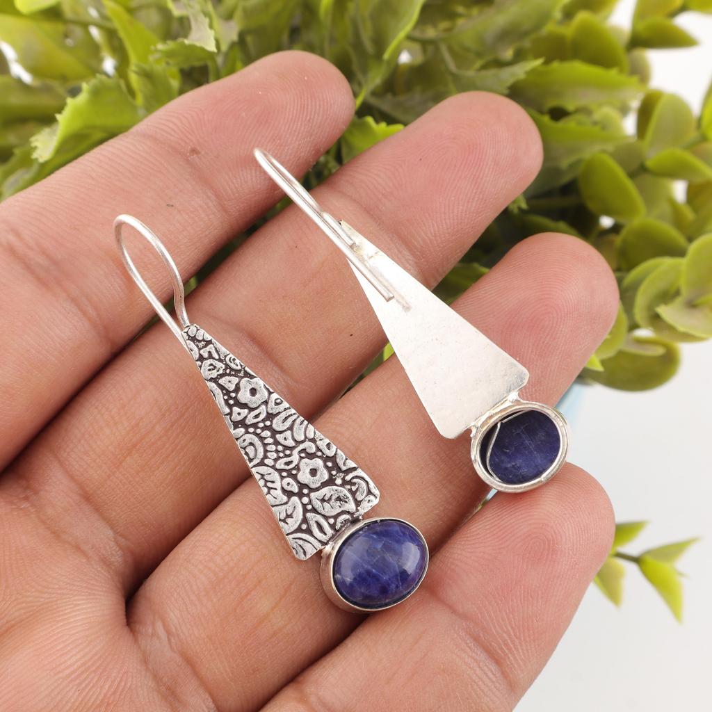 Sodalite Gemstone Jewelry, 925 Solid Sterling Silver Earrings, Handmade Designer Earrings, Sodalite Jewelry Gift For Love