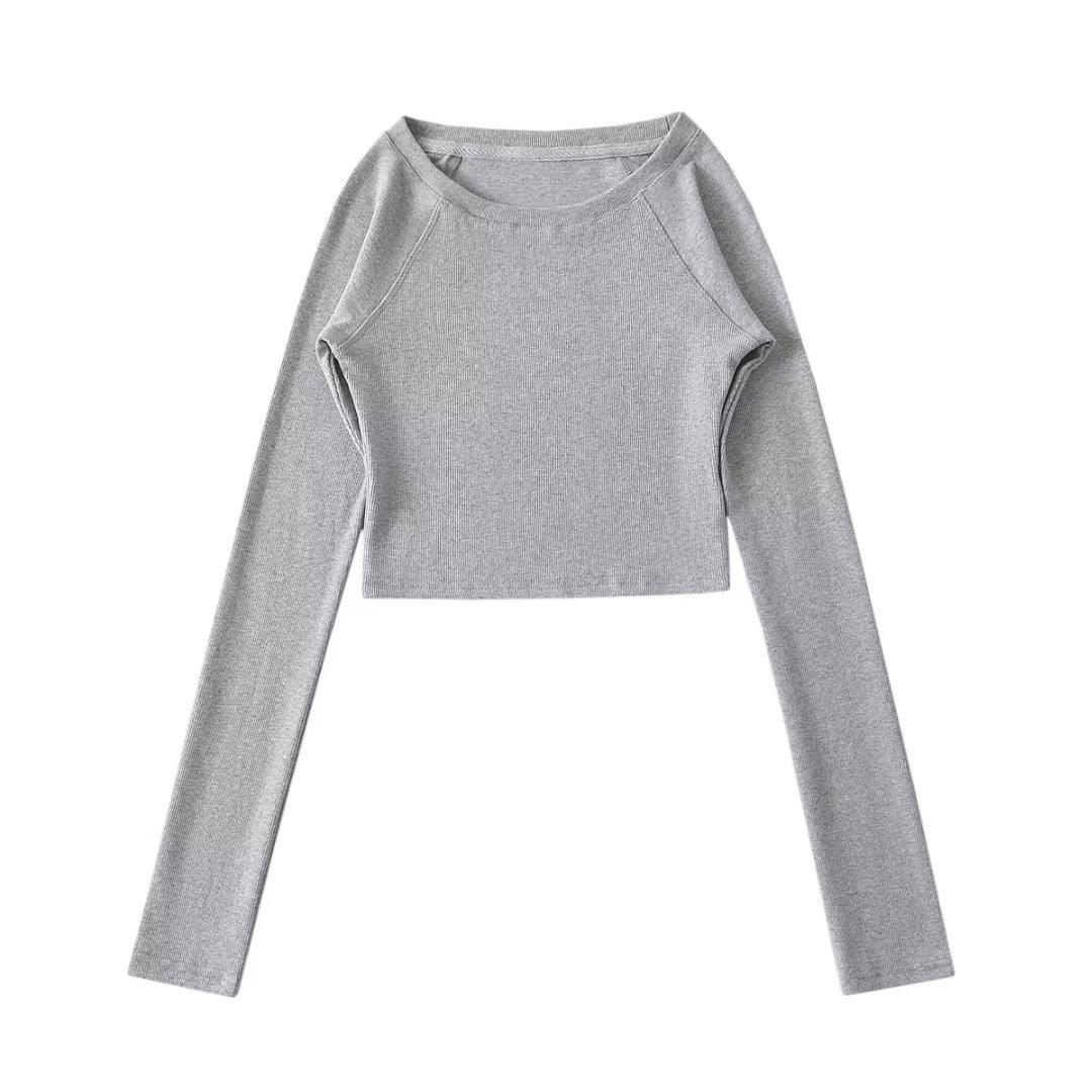 Динамичная Девушка Универсальный Стиль Базовый Топ Spice Girl Облегающий Однотонный Сексуальный Облегающий Короткий С Открытыми Пуговицами Лонгслив S