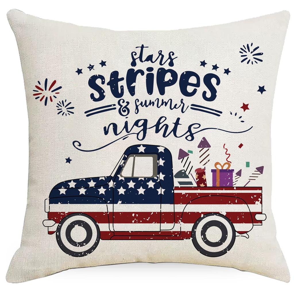 Pillow Pillowcase Red and Blue Striped Letters Color Printed Sofa Square Pillowcase Without Core
