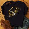 Custom Name Letter Combination Fashion Women T-shirt Diamond Gold Letter Font  Short Sleeve Tops Black T-shirt