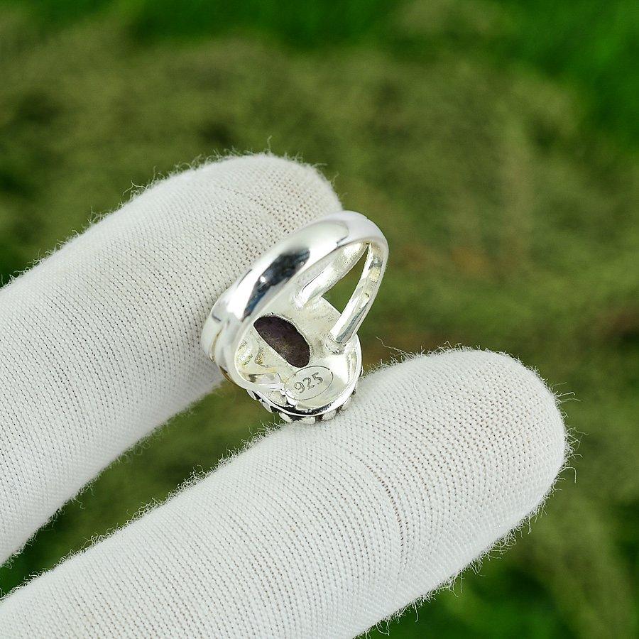 Wedding Gift For Her 925 Silver Natural Amethyst Rough Multi Stone Ring Size 7