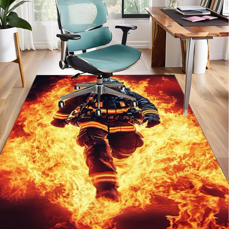 Firefighter Bravery In Action Office Rug Chair Mat, Entryway Carpet, Suitable for Front Door, Bedroom, Living Room, Desk, Holiday Gift