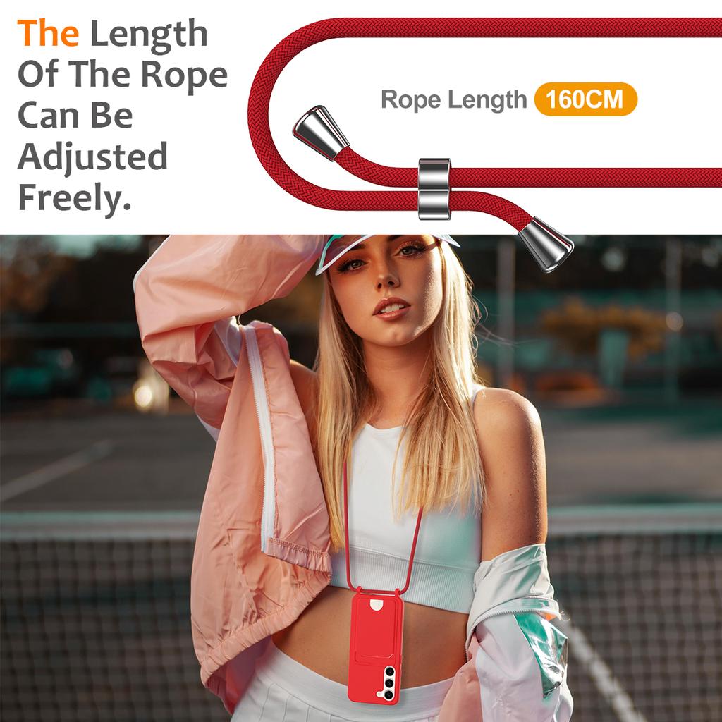 For Samsung Galaxy S23+ Case Liquid Silicone Card Holder Phone Back Cover with Lanyard