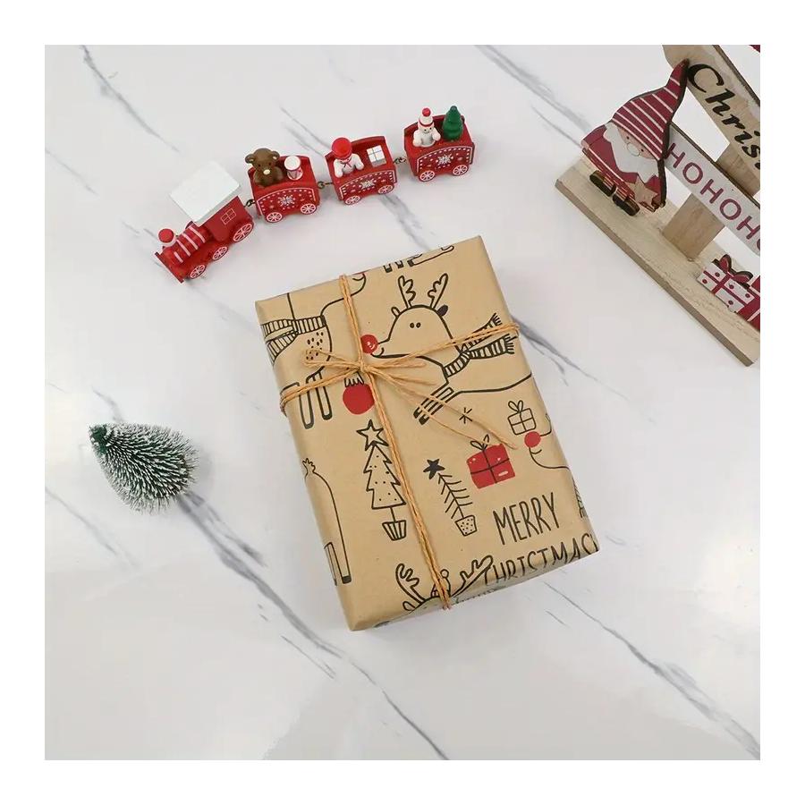 Weihnachtsgeschenkpapierrolle - Niedliches Rentier-Muster Kraftpapier zum Geschenkverpacken, 17×118 Zoll Festliche Weihnachtsdekorationsartikel