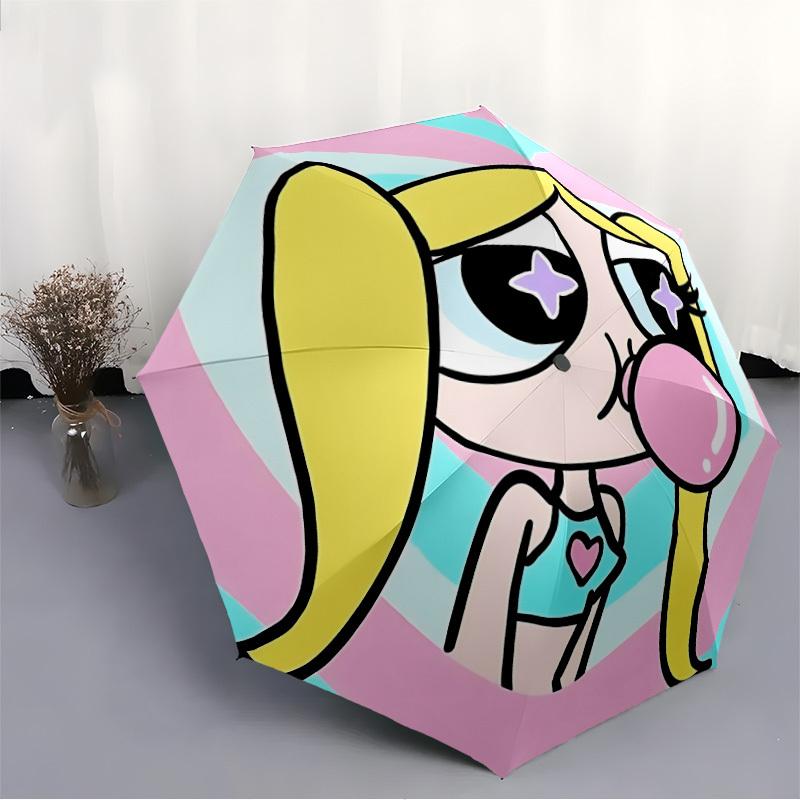 1pc Powerpuff Girls Automatic Folding Umbrella with 8-Rib Compact & Lightweight Design, Self-Opening/ Closing045
