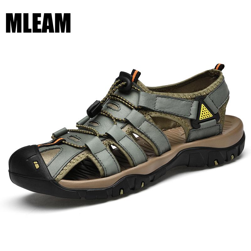 

Мужские сандалии, кожаные походные уличные туфли на плоской подошве, Нескользящая мужская летняя дышащая спортивная обувь для прогулок, треккинга, удобная пляжная обувь, размер 38-47