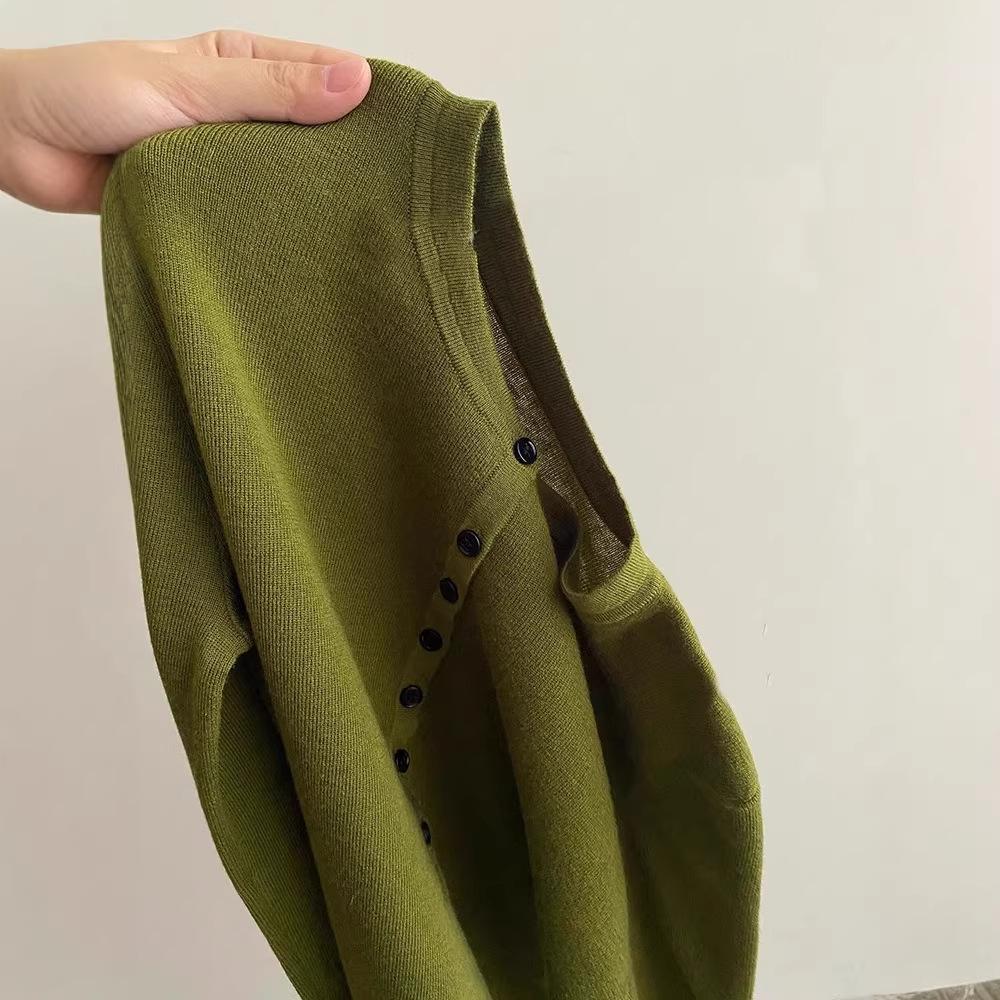 Women's Korean V-Neck Wool Knit Sweater for Spring/Autumn