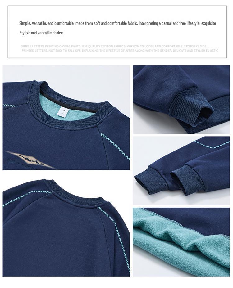 Men's 2025 Autumn/Winter Fleece-Lined Round Neck Sweatshirt - Casual, Loose, High-End Texture, Thick Long Sleeve Top