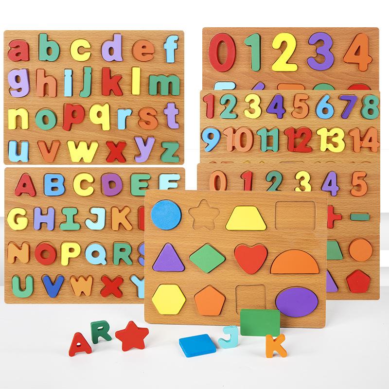 Colorful Alphabet Number Wooden Puzzles Kids Intelligent Matching Game Preschool Children Early Educational Toys