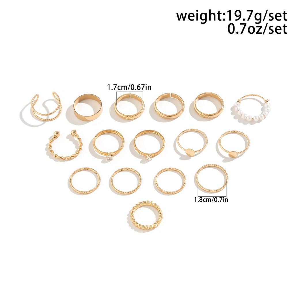 16Pcs/Set Vintage Gold Color Zircon Rhinestone Rings Set for Women Wed Bridal Boho Geometric Rings Jewelry Gift Y2K Accessories