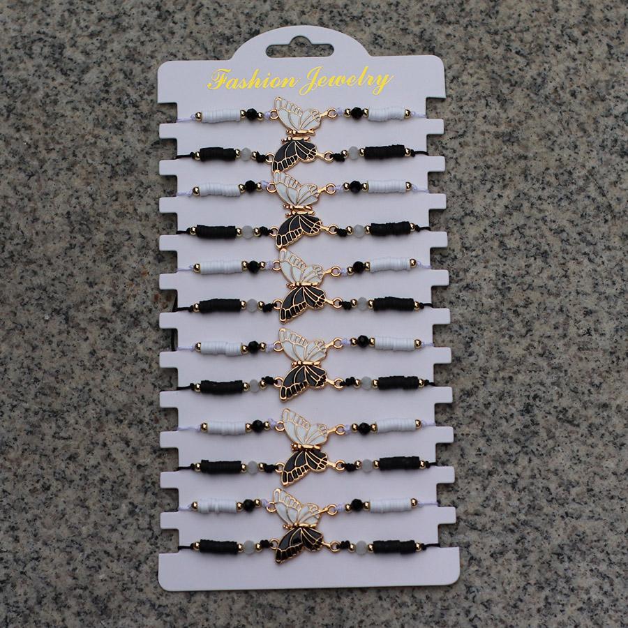 Wholesale 6Pcs Butterfly Bracelet Set Women Braided Rope Small Beads Friendship Couple Braslet Magnetic Adjustable Hand Jewelry