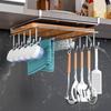 Clip-On Shelf Under Cabinet Storage Shelf with 10 Hooks 2 Towel Bars And Cutting Board Holder No-Drill Installation Mug And Utensil Hooks