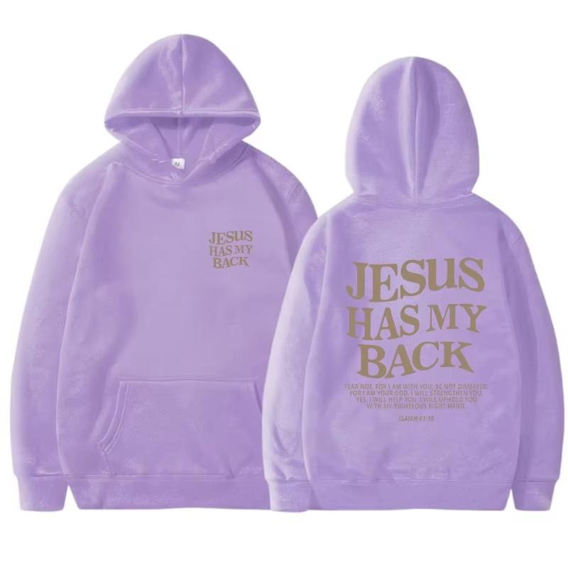 

JESUS ​​HAS MY BACK жіночий багатофункціональний повсякденний одноколірний вільний світшот з капюшоном і принтом спереду та ззаду S світло-фіолетового кольору