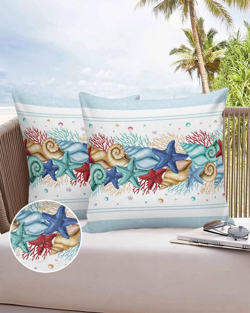 Marine Coral Shell Starfish 2/4PCS Outdoor Garden Chair Waterproof Cushion Cover Modern Home Decor 45/50/60cm Pillow Case