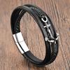 Anchor Black Leather Rope Cowhide Men's Double Layer, Genuine Leather Woven Bracelet Handmade Multilayer Leather Bracelet 2026