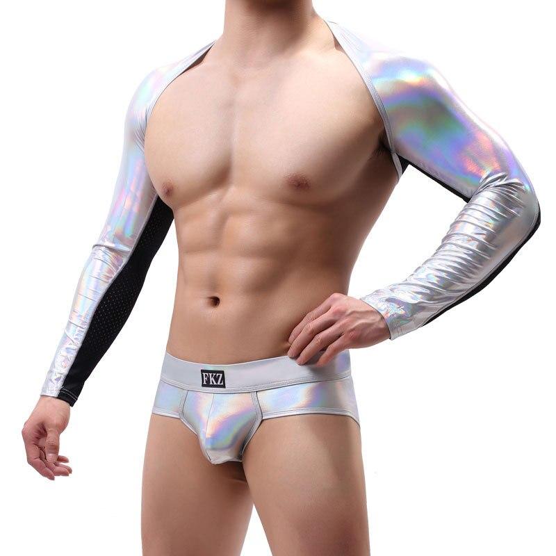 Men's Shawls Underpants Suits Faux Leather Cutout Stage Costumes Sissy Chest Harness Men  BDSM Fetish Underwear Bondage