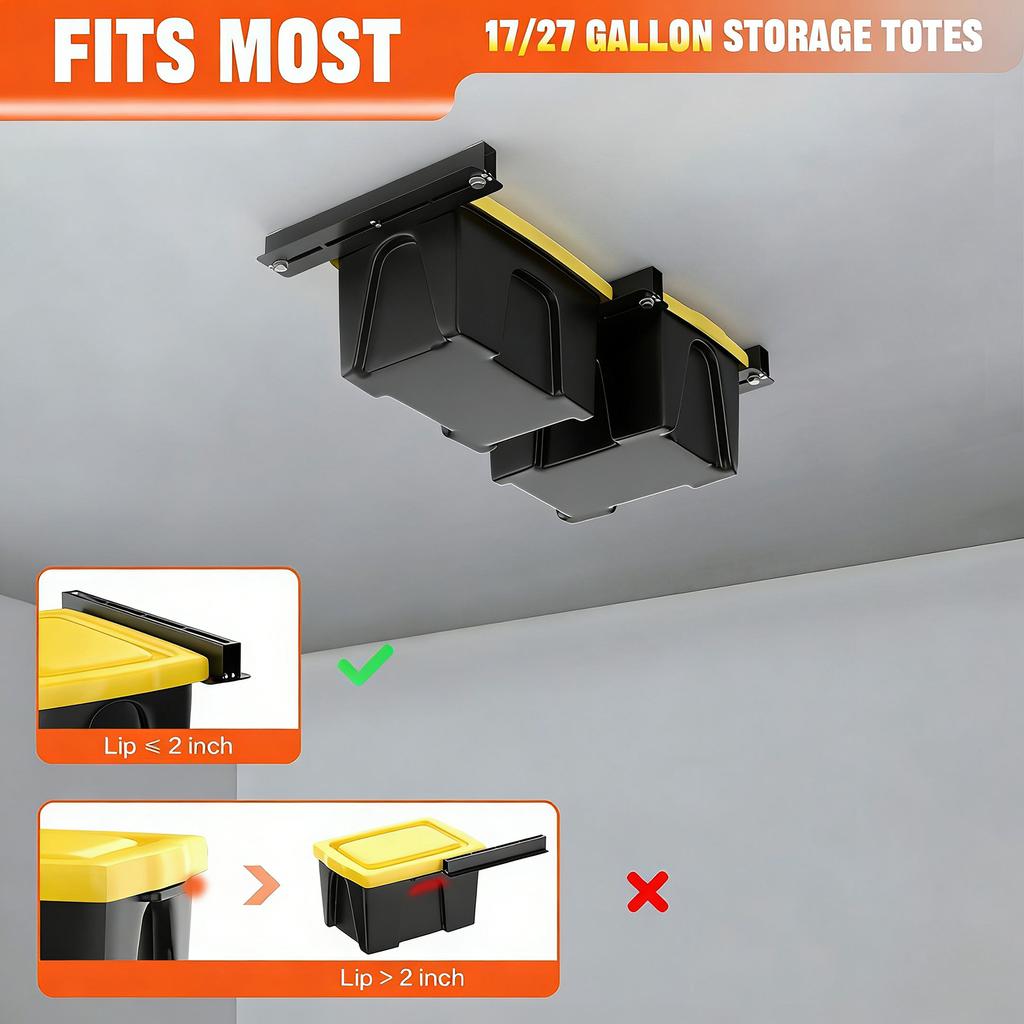 Overhead Garage Storage Rack Heavy Duty Steel Ceiling Mounted Bin Rack for Garage Organization