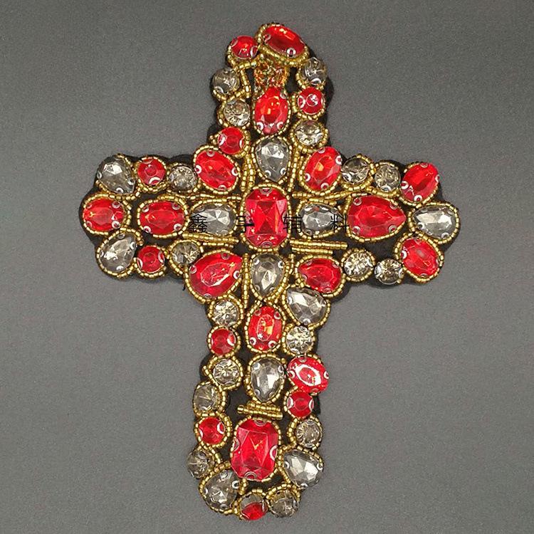 Velká křížová nášivka s kamínky - Punkový styl DIY oděvní doplněk