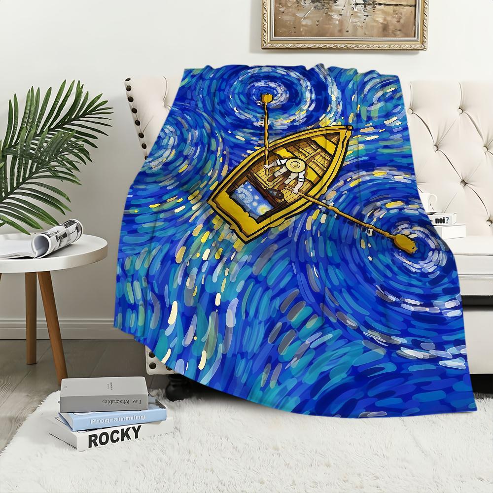 Vintage Starry Sky Painting Flannel Warm Soft Plush Blanket Sofa Living Room Hogar V-Van Gogh Office Bedroom Travel Gift Home