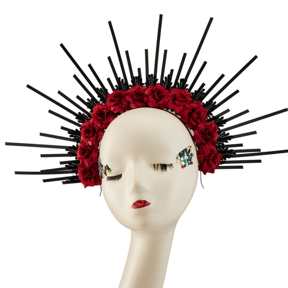 

Gothic Lolita Rose Wreath Headband DIY Floral Garlands Fashion Rose Hair Tiaras Bridal Accessories чорний