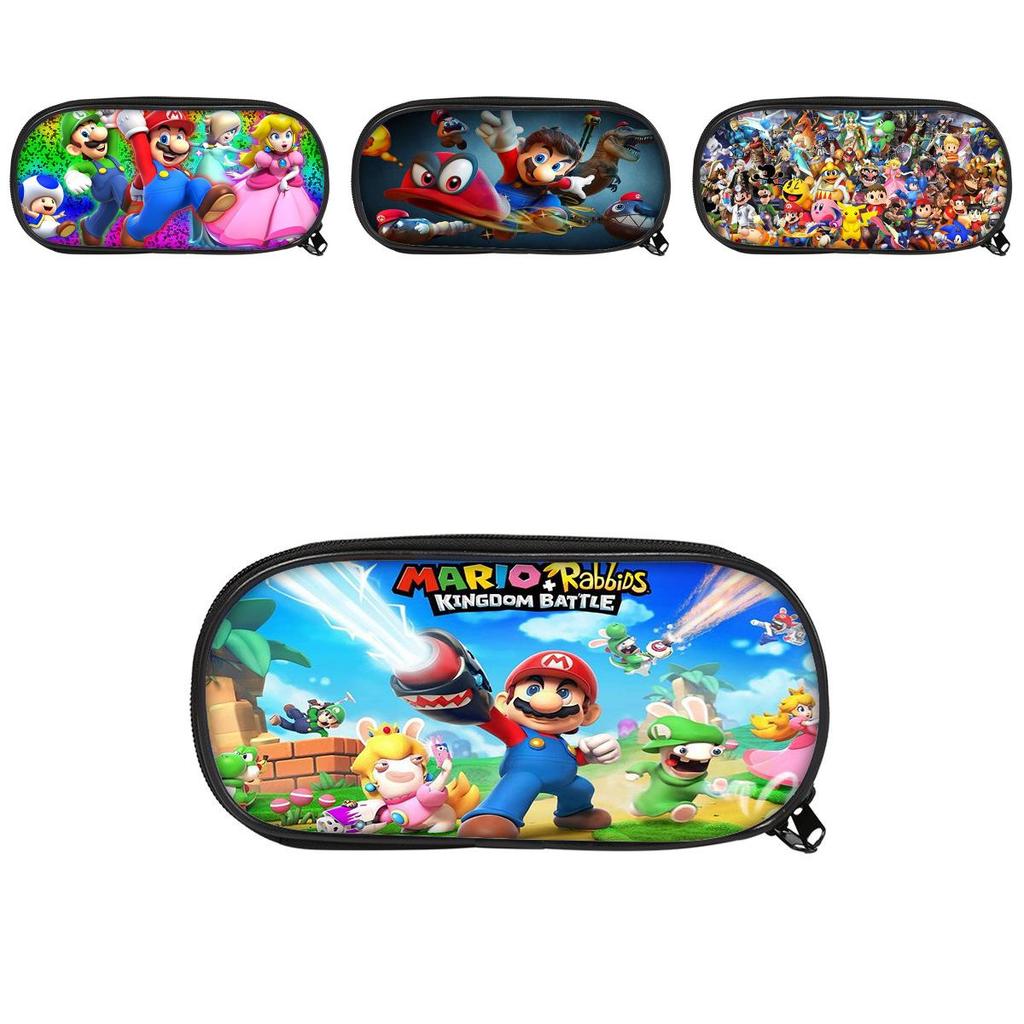Super Mario Bros Pencil Case For Students Nylon Storage Bag Large Capacity Organizer