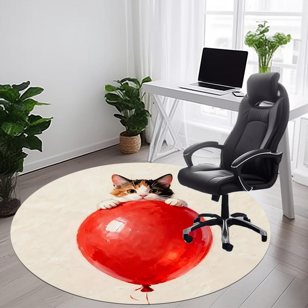1PC Kitten Balloon Office Round Area Rug, Mat Suitable ForOffice, Under Office Chairs Bedroom Living Room Home Decor, Room Deco