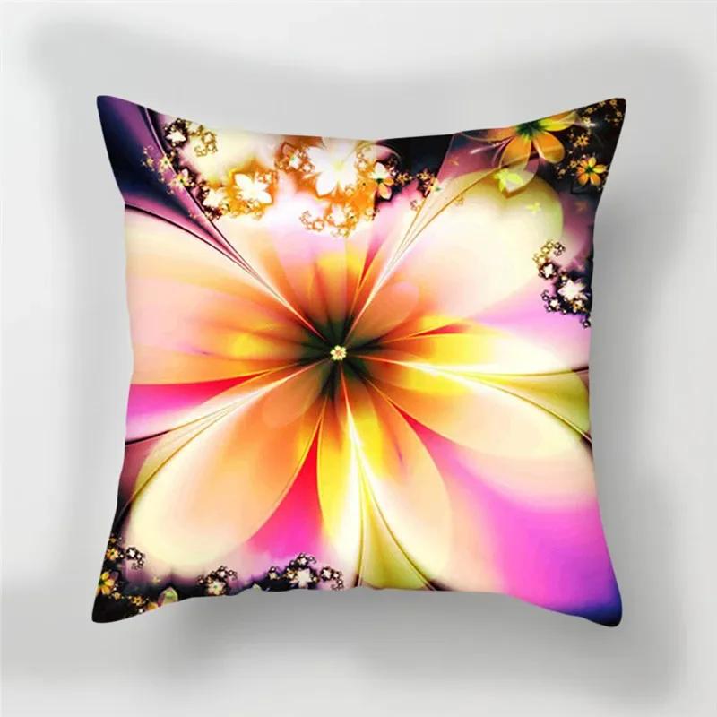 Home Decoration Pillow Case Contrast Flower Print Cushion Cover Car Office Gradient