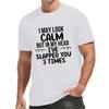 European Sizes I May Look Calm" Men's Funny Graphic T-Shirt - Short Sleeve, Crew Neck,Machine Washable - Ideal for Summer Sports
