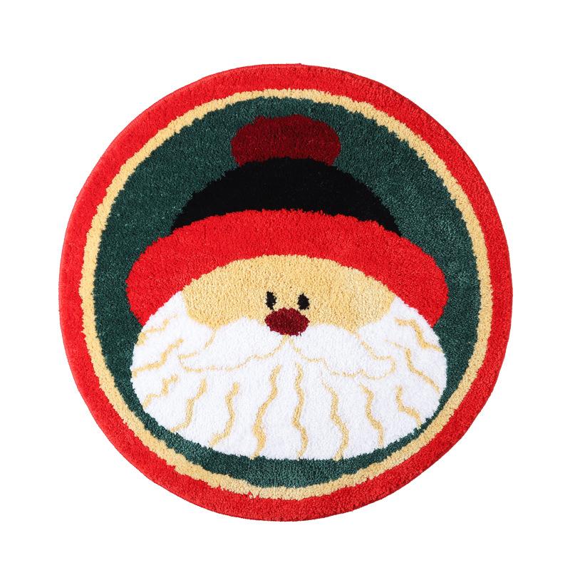 Christmas Living Room Decoration Rug Christmas Tree Elk Snowman Round Rugs Bedroom Household Floor Mats Washable Leisure Carpet