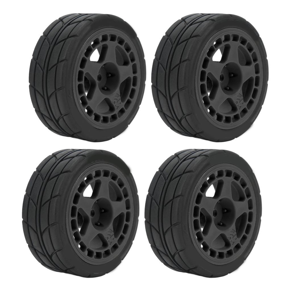 4PCS 110 RC Wheel Tires with Hub Fin Plastics Rubber RC Flat Wheel for Car Upgrade Parts Yellow