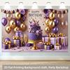 2D Purple Gold Luxury Birthday Backdrop Banner 8ft Wide Happy Birthday Party Decor Background