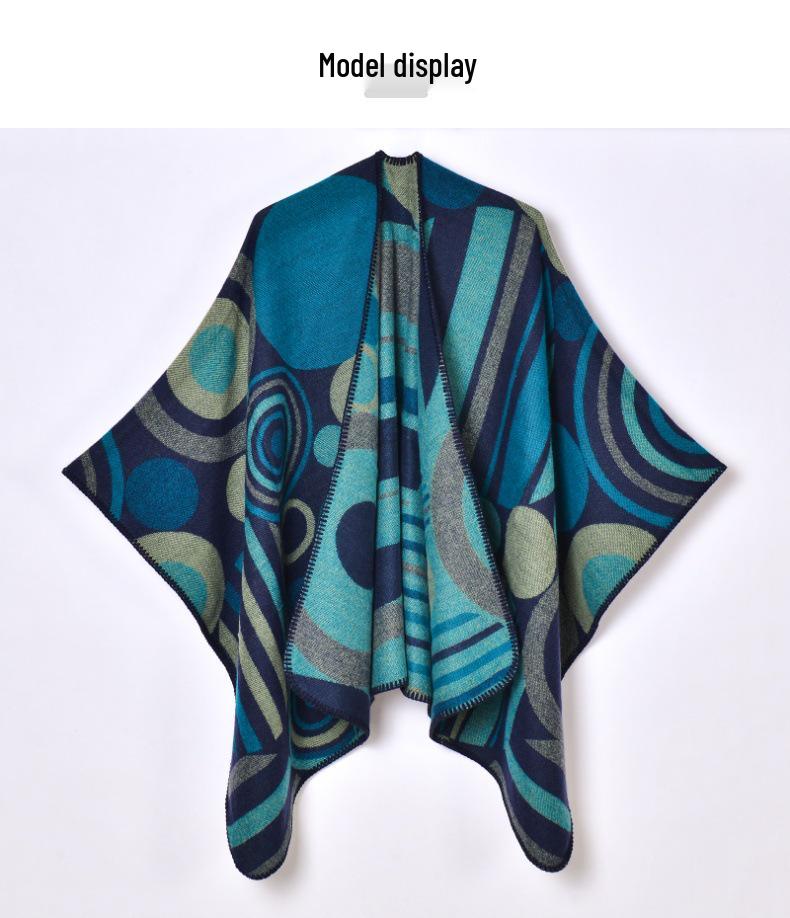 Outono/Inverno Costura Geométrica Xale Quente Feminino Capa com Fenda