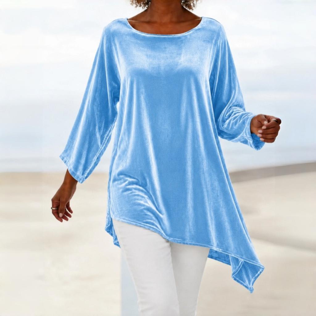 Women's Velvet Long Sleeve T-Shirt Round Neck Loose Fit Casual Top