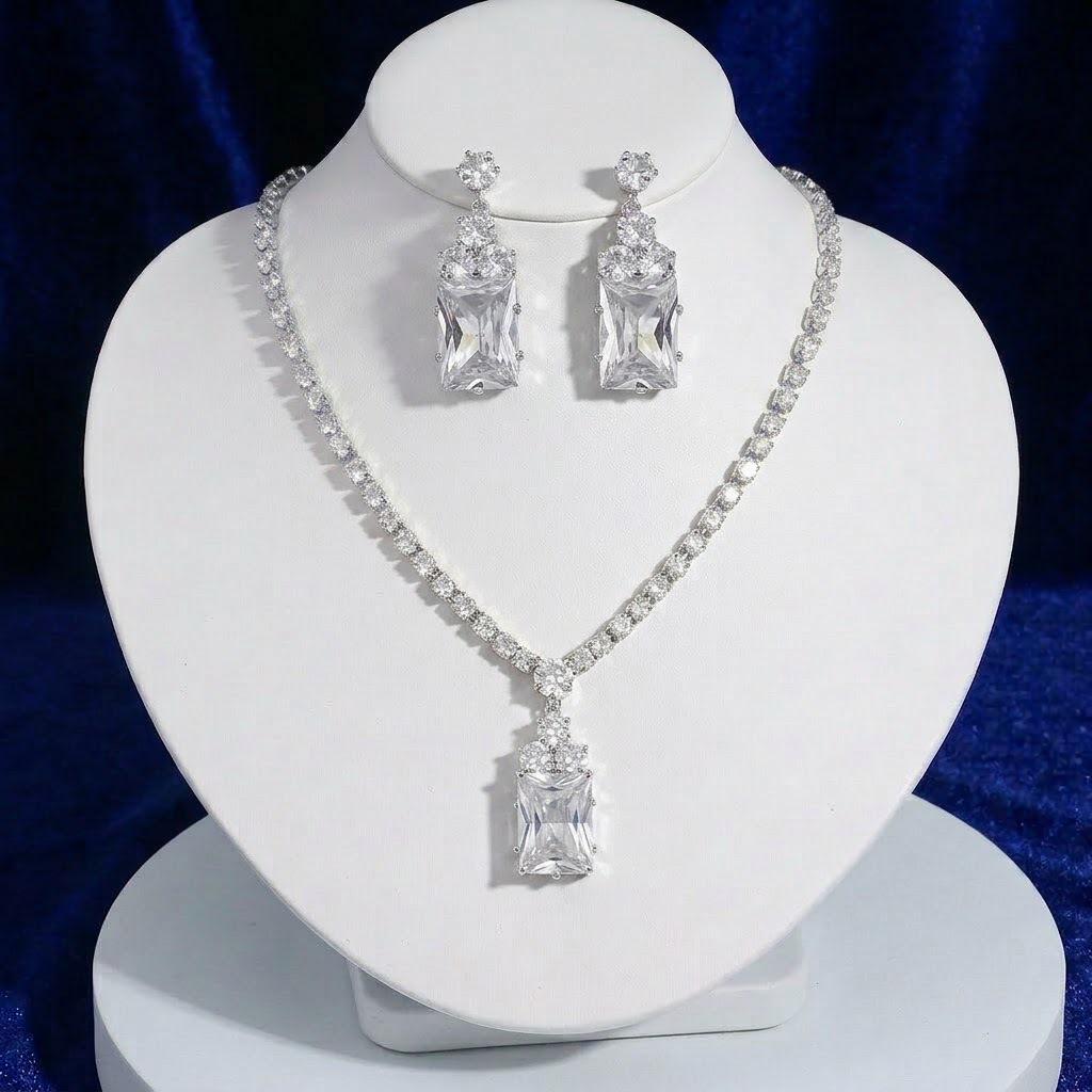 Set Fashion Trend: Zircon Earrings & Square Necklace Jewelry
