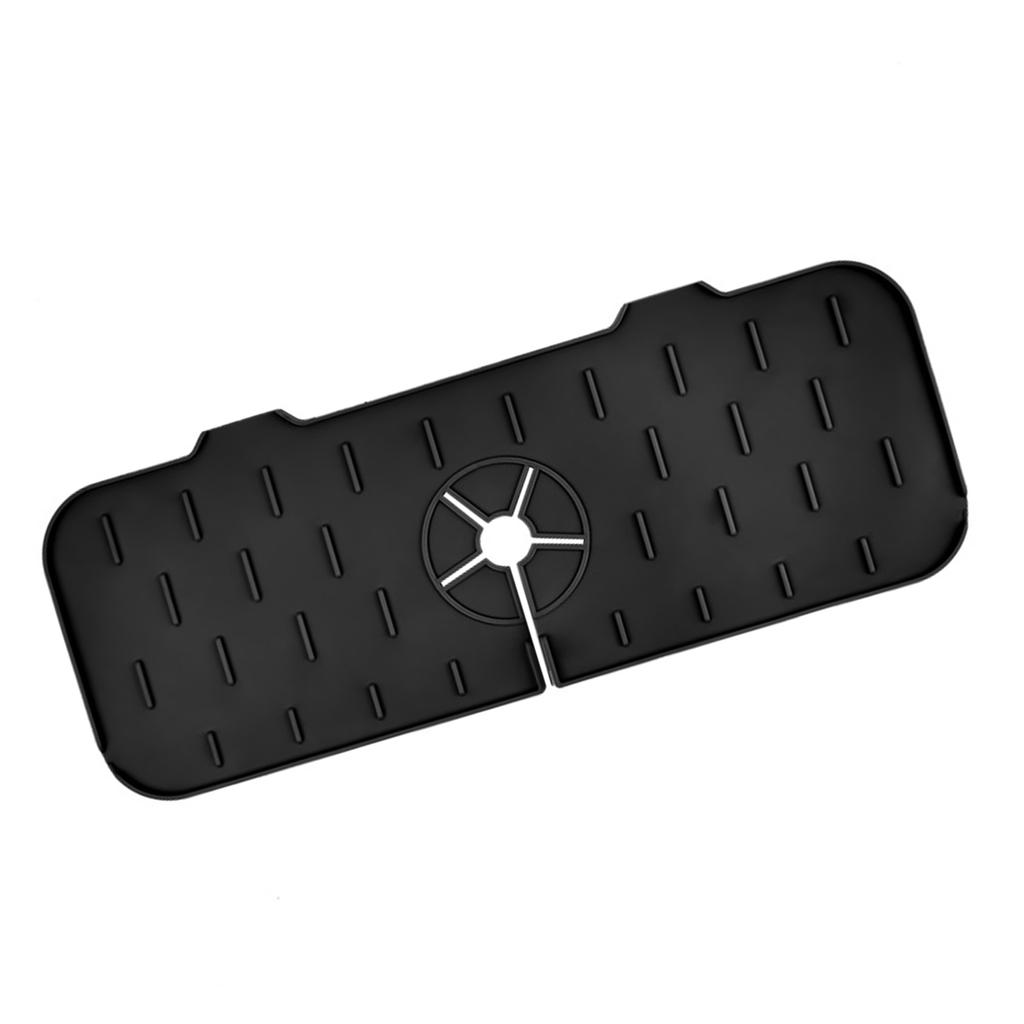 Sink Faucet Mat Silicone Reusable Faucet Water Catcher Mat Sink Draining Pad for Kitchen Bathroom Black