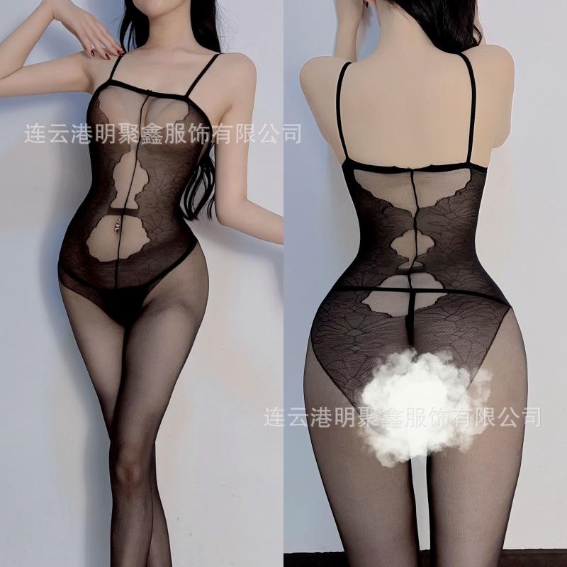 Sexy lingerie one-piece stockings mesh sexy black silk perspective seduction crotch passion free bed large size