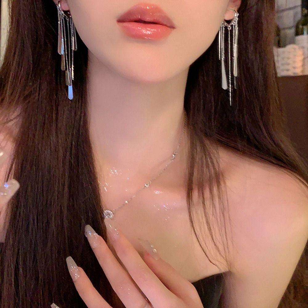 Silver Metal Sequin Earrings Bling Bling Gold Earrings Long Tassel Dangle Earrings Girl