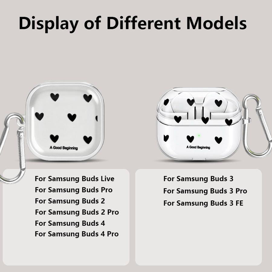 Custodia Per Samsung Galaxy Buds 3Pro 4Pro 3 FE 2 Live 2Pro 4 Pro Custodie Trasparenti Per Auricolari Cover Con Gancio Moda Cuore D'Amore