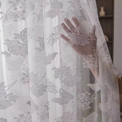 Elegantes Cortinas Traslúcidas Bordadas de Encaje Francés - Diseño Floral Romántico, Gasa de Poliéster Ligera para Sala de Estar, Balcón, Ventanas Mirador y Entrada