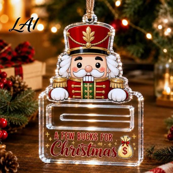 Holiday Tree Hanging Decoration Christmas Money Holder Ornaments Acrylic Gingerbread Snowman Santa Cash Stocking Stuffer for Gift Xmas Tree,